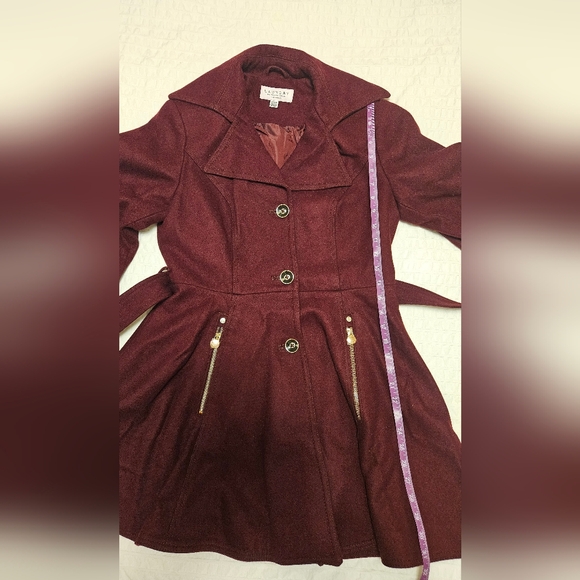 Laundry By Shelli Segal Deep Red Belted Wool Blend Peplum Coat - Picture 12 of 13